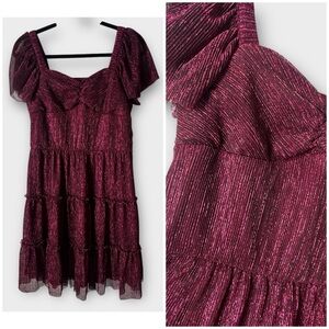 NEW Zunie Girls' Metallic Deep Red Dress Sparkling, Size 16